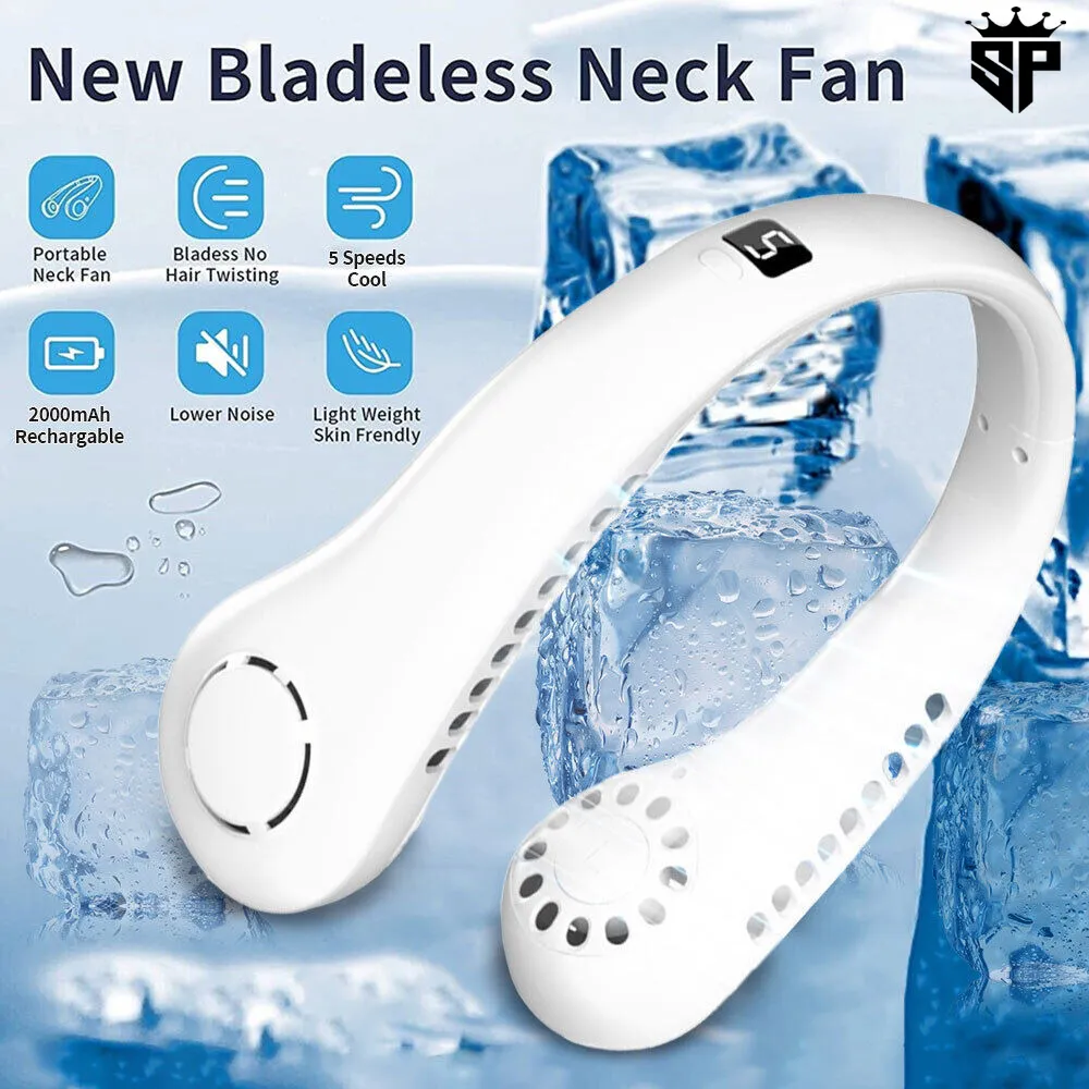 Portable Bladeless Hanging Neck Fan – 360° USB Rechargeable Hands-Free Cooling Fan for Summer, Travel, Sports & Outdoor