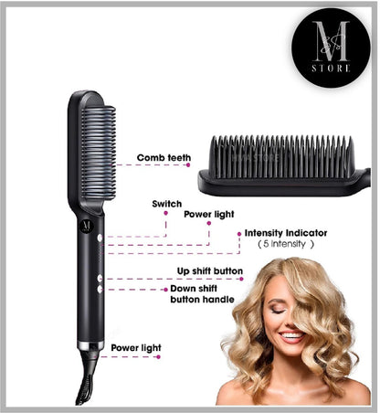 Electric Hair Straightening Brush – Fast Heating 2-in-1 Hair Straightener & Smoothing Comb