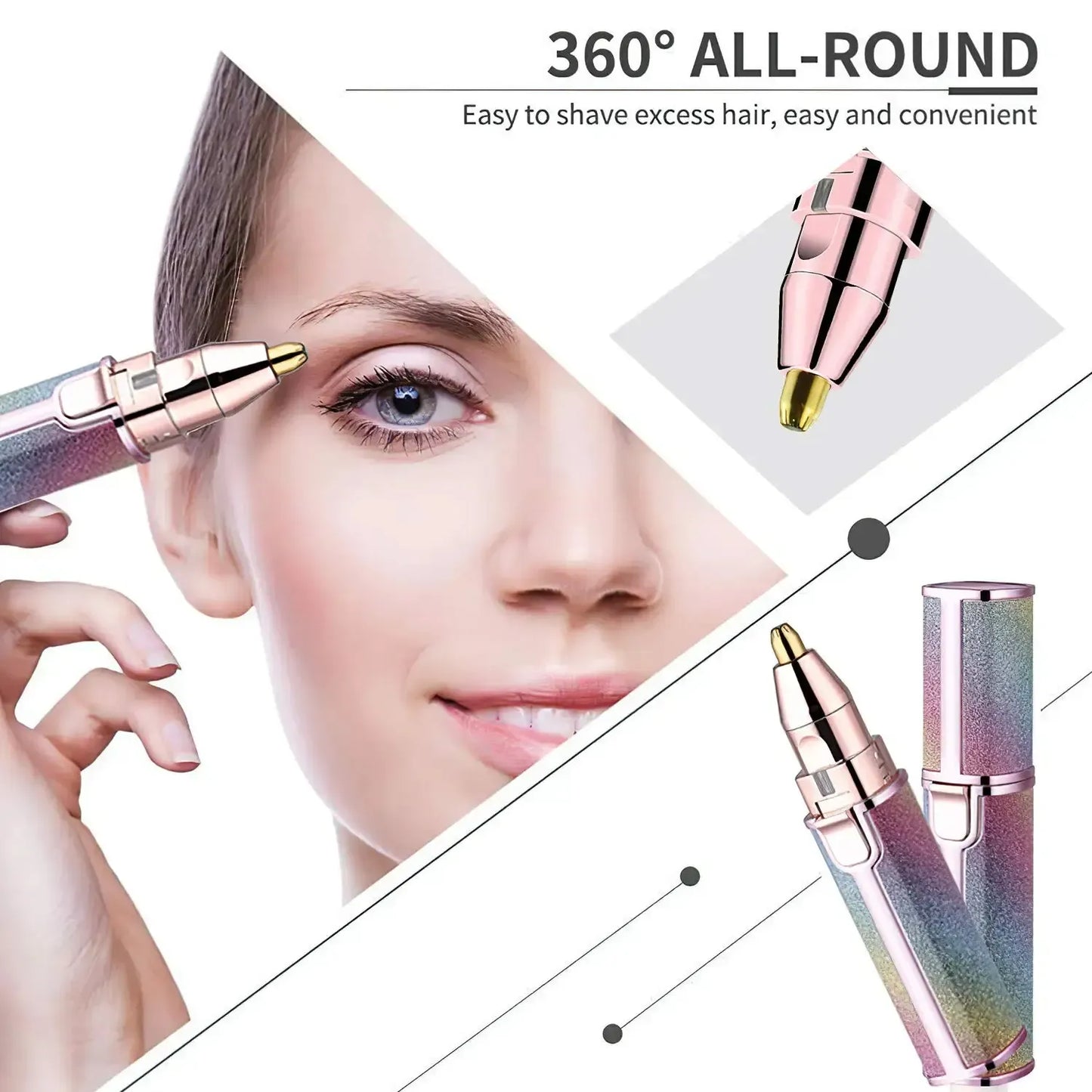 2 in 1 Rechargeable Eyebrow Trimmer & Facial Hair Remover- Painless Precision Shaver for Women’s Face, Lip, Chin, Bikini.
