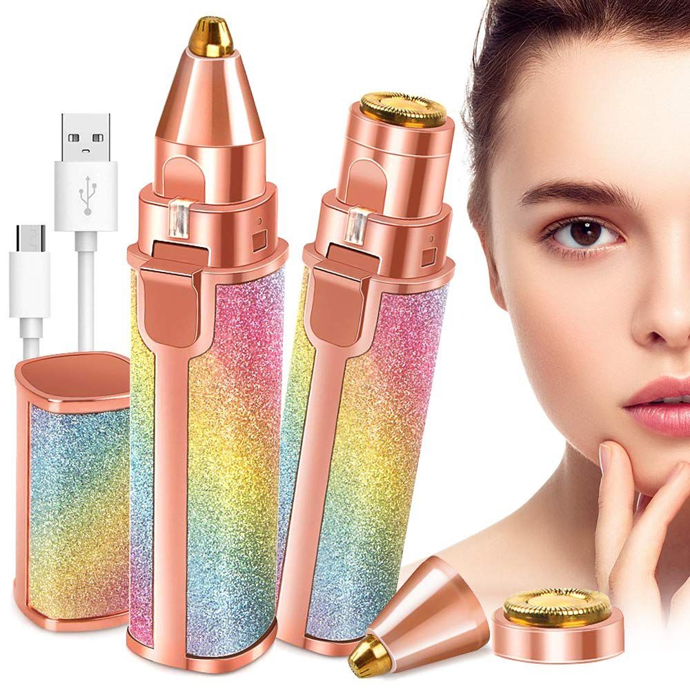 2 in 1 Rechargeable Eyebrow Trimmer & Facial Hair Remover- Painless Precision Shaver for Women’s Face, Lip, Chin, Bikini.
