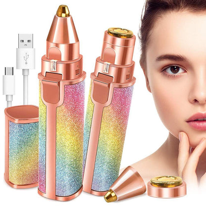 2 in 1 Rechargeable Eyebrow Trimmer & Facial Hair Remover- Painless Precision Shaver for Women’s Face, Lip, Chin, Bikini.