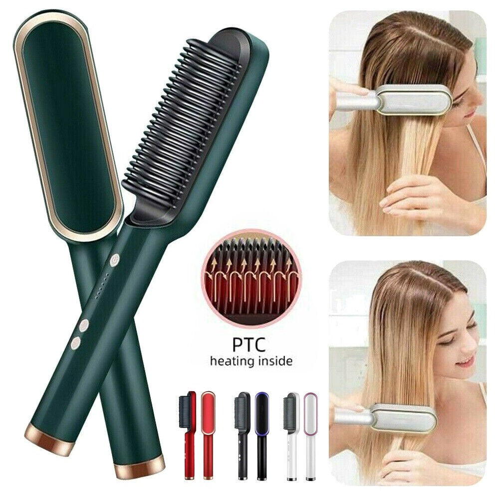 Electric Hair Straightening Brush – Fast Heating 2-in-1 Hair Straightener & Smoothing Comb