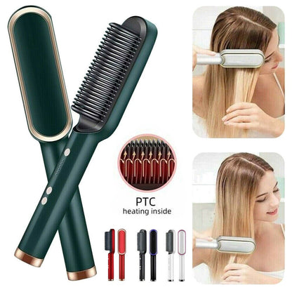 Electric Hair Straightening Brush – Fast Heating 2-in-1 Hair Straightener & Smoothing Comb