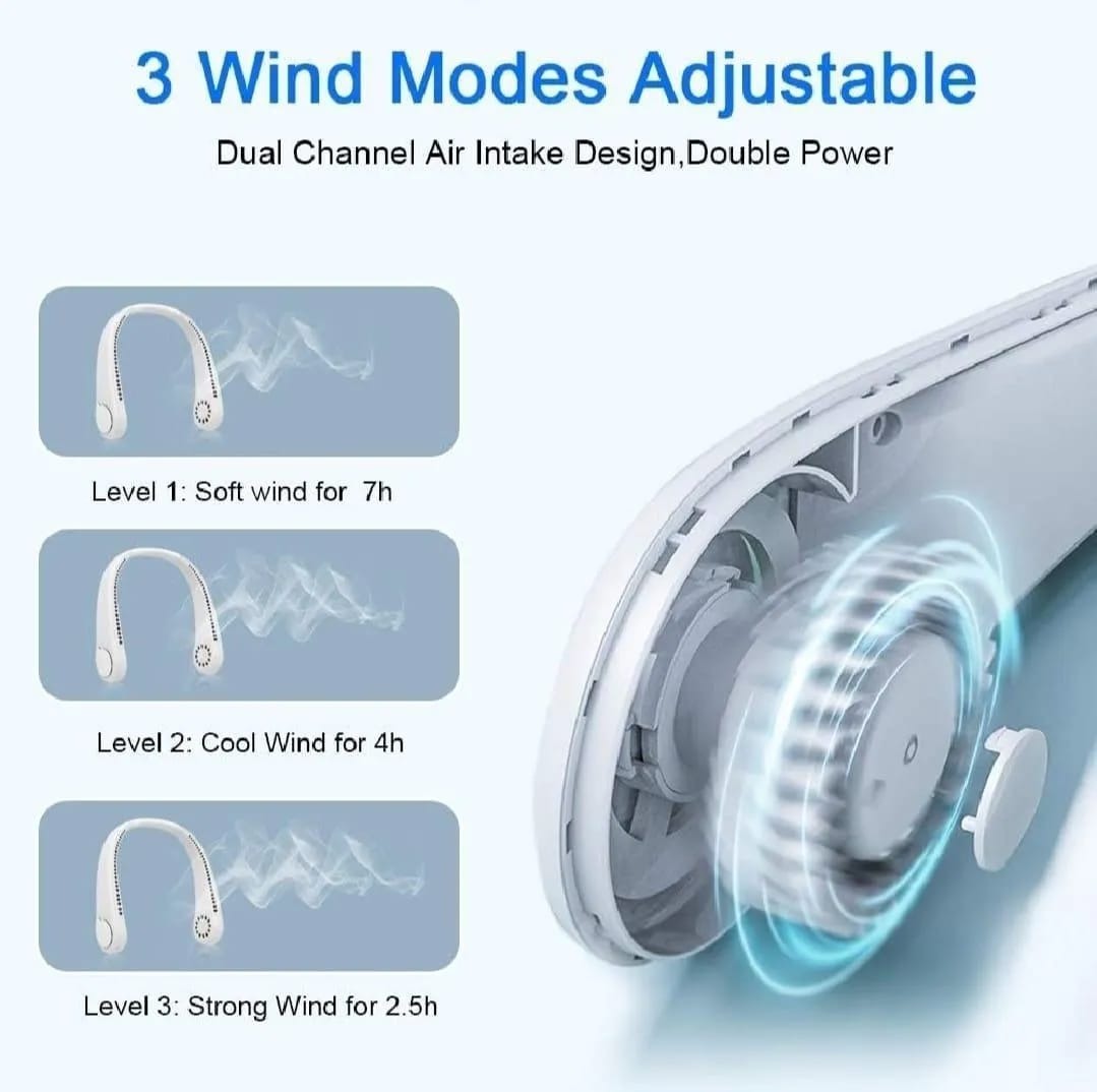 Portable Bladeless Hanging Neck Fan – 360° USB Rechargeable Hands-Free Cooling Fan for Summer, Travel, Sports & Outdoor
