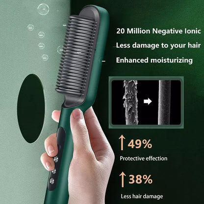 Electric Hair Straightening Brush – Fast Heating 2-in-1 Hair Straightener & Smoothing Comb